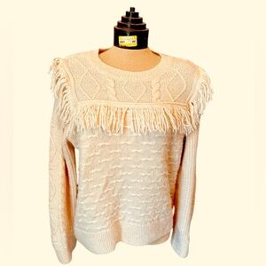CHELSEA & VIOLET Ivory Fringe‎ Sweater Women’s Size XL 3% Wool